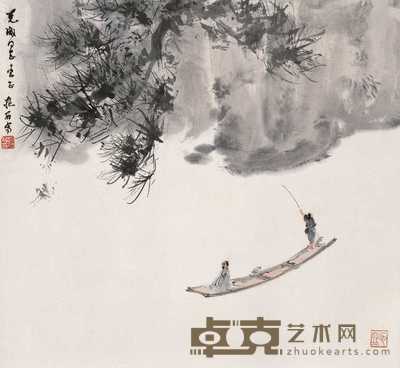 傅抱石 1962年作 泛舟图 镜心 47×43.5cm